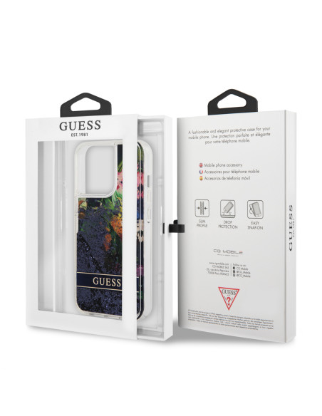 GUESS CARCASA GLITTER FLOWER IPHONE 13 PRO AZUL