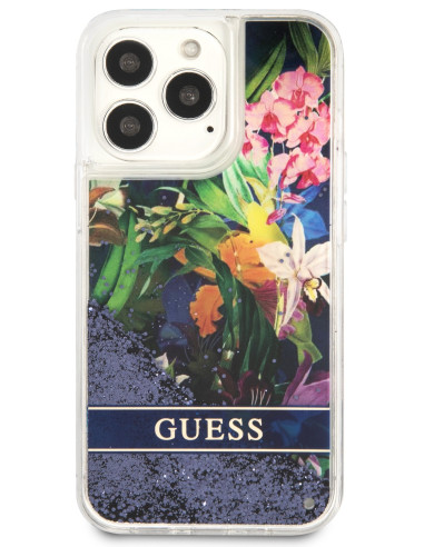 GUESS CARCASA GLITTER FLOWER IPHONE 13 PRO AZUL
