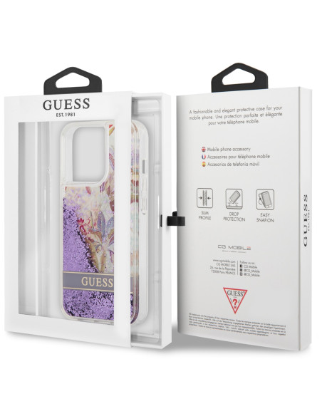 GUESS CARCASA GLITTER FLOWER IPHONE 13 PRO LILA