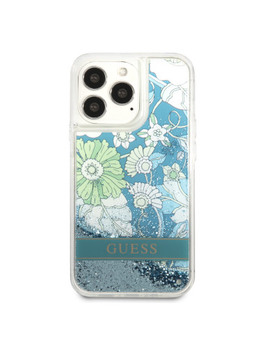 GUESS CARCASA GLITTER FLOWER IPHONE 13 PRO VERDE