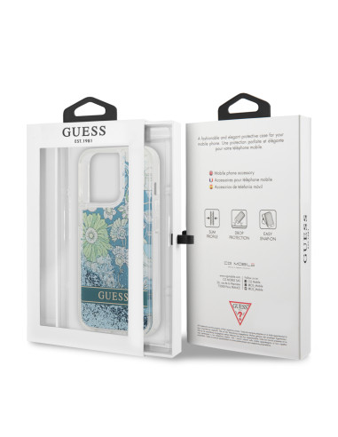 GUESS CARCASA GLITTER FLOWER IPHONE 13 PRO VERDE