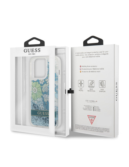GUESS CARCASA GLITTER FLOWER IPHONE 13 PRO VERDE