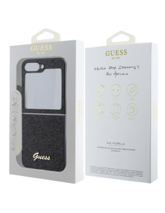GUESS CARCASA GLITTER METAL LOGO SAMSUNG FLIP 6 NEGRO 2