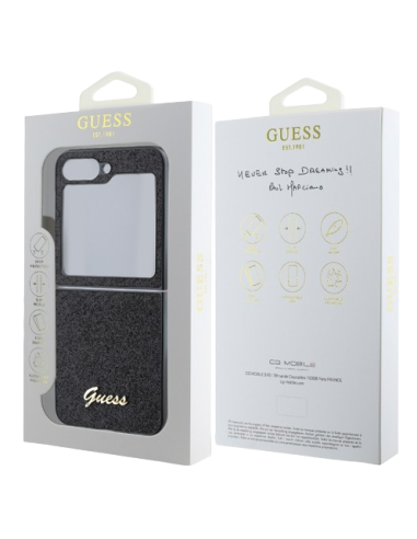 GUESS CARCASA GLITTER METAL LOGO SAMSUNG FLIP 6 NEGRO