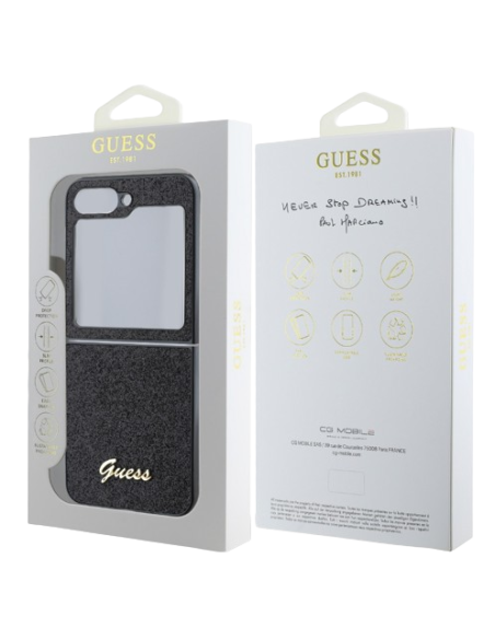 GUESS CARCASA GLITTER METAL LOGO SAMSUNG FLIP 6 NEGRO