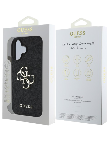 GUESS CARCASA GRAINED 4G IPHONE 16 NEGRO