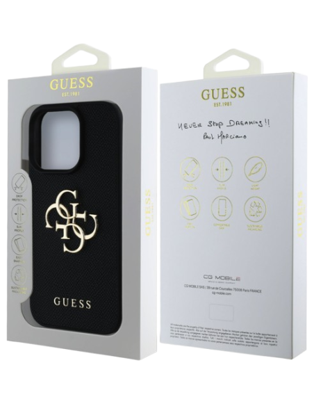 GUESS CARCASA GRAINED 4G IPHONE 16 PRO MAX NEGRO