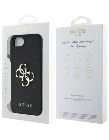 GUESS CARCASA GRAINED 4G IPHONE 17e/16e NEGRO