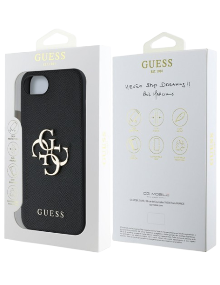 GUESS CARCASA GRAINED 4G IPHONE 17e/16e NEGRO