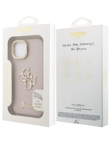 GUESS CARCASA GRAINED 4G SOPORTE CAMARA IPHONE 13 ROSA