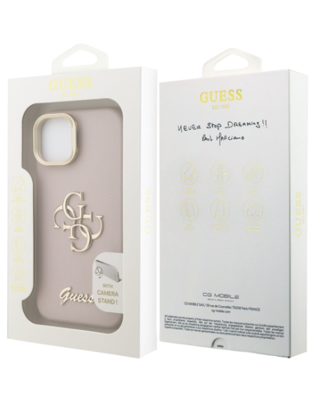 GUESS CARCASA GRAINED 4G SOPORTE CAMARA IPHONE 13 ROSA
