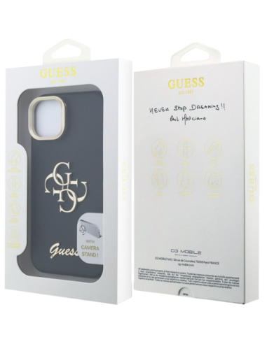 GUESS CARCASA GRAINED 4G SOPORTE CAMARA IPHONE 15 NEGRO
