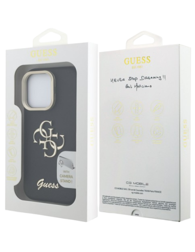GUESS CARCASA GRAINED 4G SOPORTE CAMARA IPHONE 15 PRO MAX NEGRO