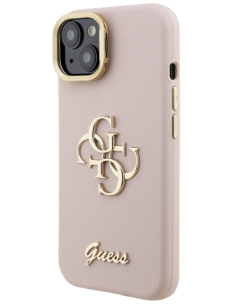 GUESS CARCASA GRAINED 4G SOPORTE CAMARA IPHONE 15 ROSA 2