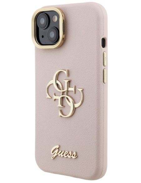 GUESS CARCASA GRAINED 4G SOPORTE CAMARA IPHONE 15 ROSA