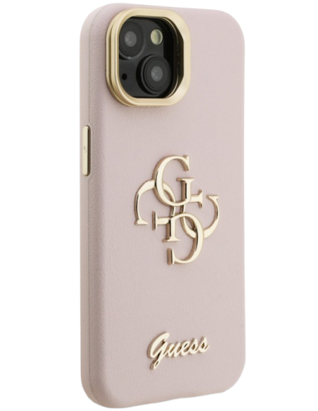 GUESS CARCASA GRAINED 4G SOPORTE CAMARA IPHONE 15 ROSA