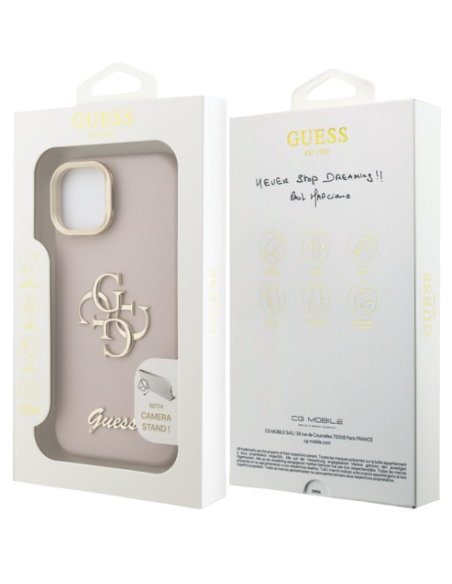 GUESS CARCASA GRAINED 4G SOPORTE CAMARA IPHONE 15 ROSA