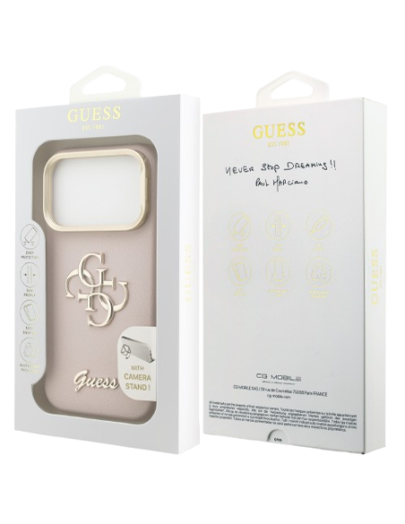 GUESS CARCASA GRAINED 4G SOPORTE CAMARA IPHONE 17 PRO MAX ROSA