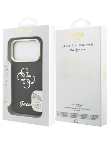 GUESS CARCASA GRAINED 4G SOPORTE CAMARA IPHONE 17 PRO NEGRO