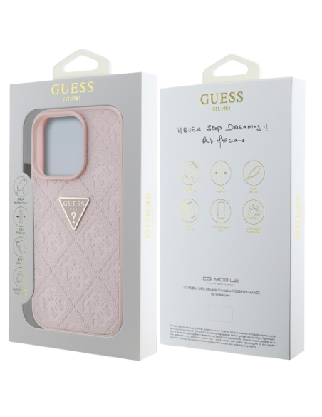 GUESS CARCASA GRAINED 4G STAMP TRIANGLE IPHONE 16 PRO ROSA