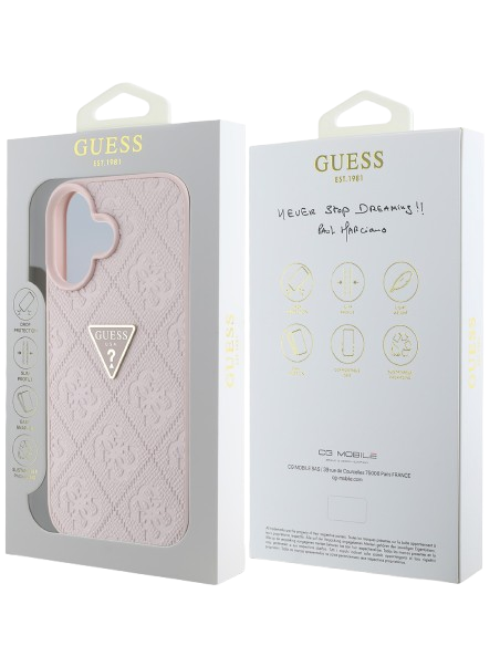 GUESS CARCASA GRAINED 4G STAMP TRIANGLE IPHONE 16 ROSA