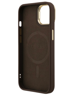GUESS CARCASA MAGSAFE 4G TRIANGLE SOPORTE CAMARA IPHONE 15 MARRON 2