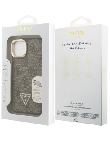 GUESS CARCASA MAGSAFE 4G TRIANGLE SOPORTE CAMARA IPHONE 15 MARRON