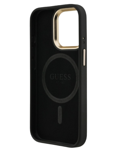 GUESS CARCASA MAGSAFE 4G TRIANGLE SOPORTE CAMARA IPHONE 15 NEGRO