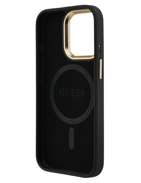 GUESS CARCASA MAGSAFE 4G TRIANGLE SOPORTE CAMARA IPHONE 15 NEGRO