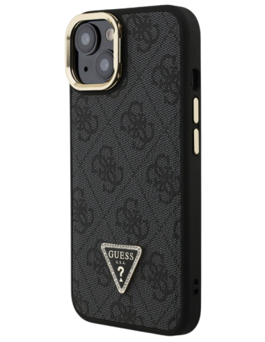 GUESS CARCASA MAGSAFE 4G TRIANGLE SOPORTE CAMARA IPHONE 15 NEGRO