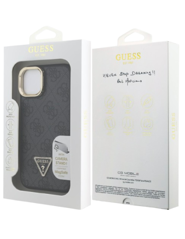 GUESS CARCASA MAGSAFE 4G TRIANGLE SOPORTE CAMARA IPHONE 15 NEGRO