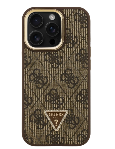 GUESS CARCASA MAGSAFE 4G TRIANGLE SOPORTE CAMARA IPHONE 15 PRO MAX MARRON