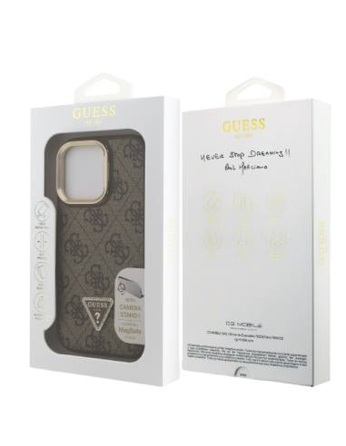 GUESS CARCASA MAGSAFE 4G TRIANGLE SOPORTE CAMARA IPHONE 15 PRO MAX MARRON