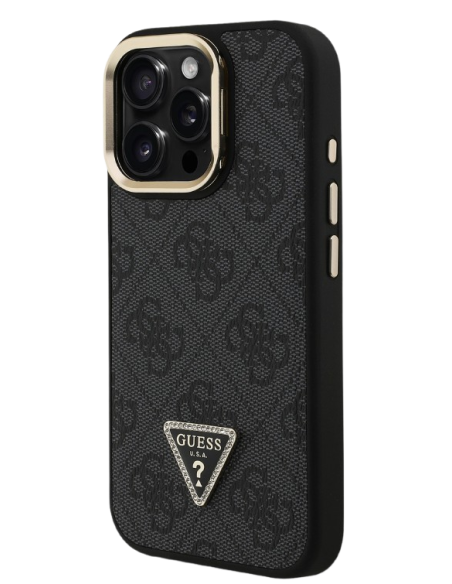 GUESS CARCASA MAGSAFE 4G TRIANGLE SOPORTE CAMARA IPHONE 15 PRO MAX NEGRO