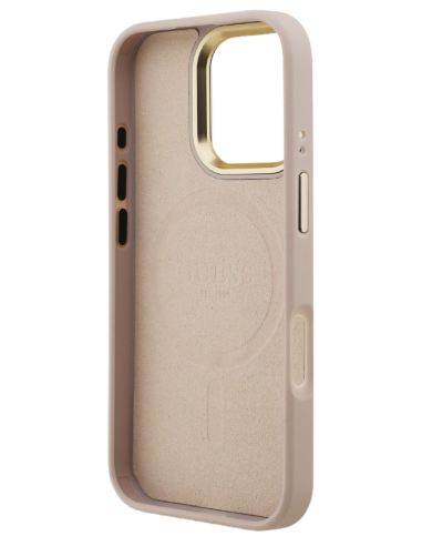GUESS CARCASA MAGSAFE 4G TRIANGLE SOPORTE CAMARA IPHONE 15 PRO MAX ROSA