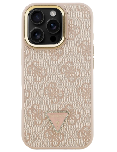 GUESS CARCASA MAGSAFE 4G TRIANGLE SOPORTE CAMARA IPHONE 15 PRO MAX ROSA