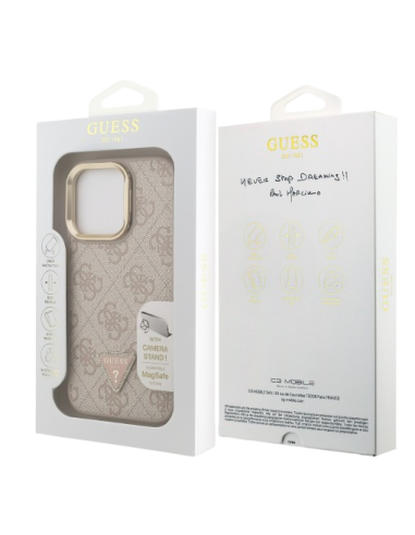 GUESS CARCASA MAGSAFE 4G TRIANGLE SOPORTE CAMARA IPHONE 15 PRO MAX ROSA