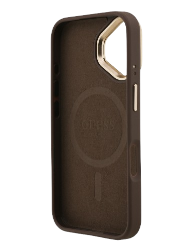 GUESS CARCASA MAGSAFE 4G TRIANGLE SOPORTE CAMARA IPHONE 16 MARRON