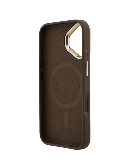 GUESS CARCASA MAGSAFE 4G TRIANGLE SOPORTE CAMARA IPHONE 16 MARRON