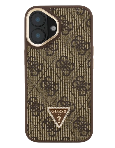 GUESS CARCASA MAGSAFE 4G TRIANGLE SOPORTE CAMARA IPHONE 16 MARRON