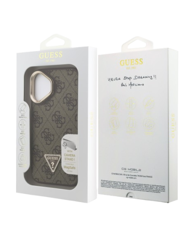 GUESS CARCASA MAGSAFE 4G TRIANGLE SOPORTE CAMARA IPHONE 16 MARRON