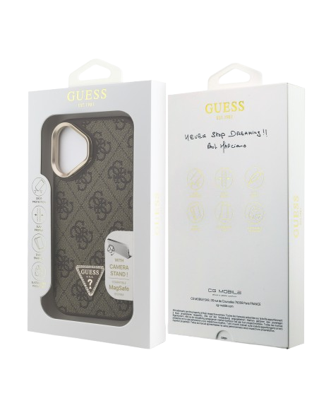 GUESS CARCASA MAGSAFE 4G TRIANGLE SOPORTE CAMARA IPHONE 16 MARRON