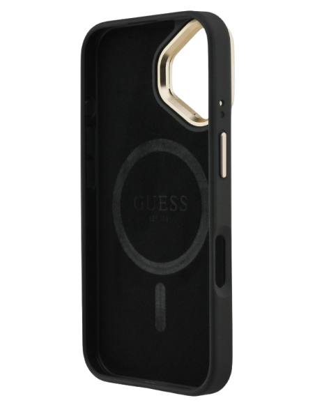 GUESS CARCASA MAGSAFE 4G TRIANGLE SOPORTE CAMARA IPHONE 16 NEGRO