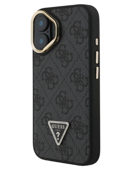 GUESS CARCASA MAGSAFE 4G TRIANGLE SOPORTE CAMARA IPHONE 16 NEGRO