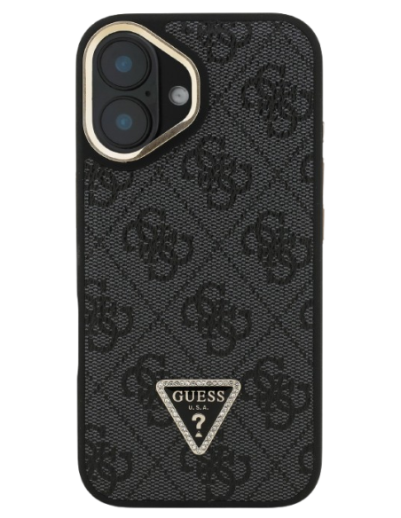 GUESS CARCASA MAGSAFE 4G TRIANGLE SOPORTE CAMARA IPHONE 16 NEGRO