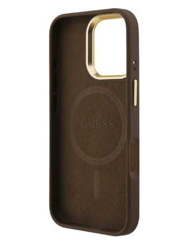 GUESS CARCASA MAGSAFE 4G TRIANGLE SOPORTE CAMARA IPHONE 16 PRO MARRON