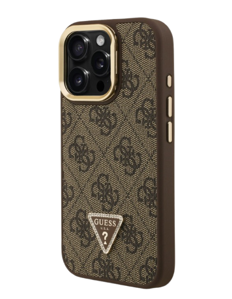 GUESS CARCASA MAGSAFE 4G TRIANGLE SOPORTE CAMARA IPHONE 16 PRO MARRON