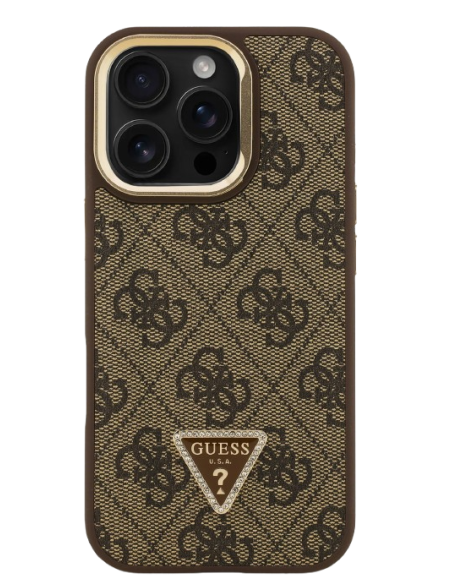 GUESS CARCASA MAGSAFE 4G TRIANGLE SOPORTE CAMARA IPHONE 16 PRO MAX MARRON