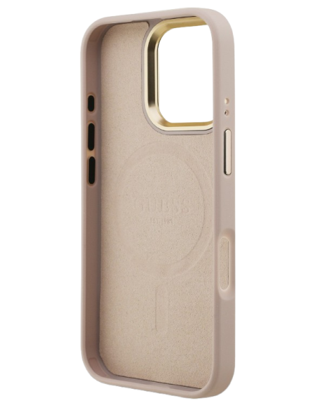 GUESS CARCASA MAGSAFE 4G TRIANGLE SOPORTE CAMARA IPHONE 16 PRO ROSA