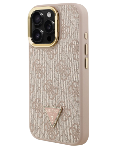 GUESS CARCASA MAGSAFE 4G TRIANGLE SOPORTE CAMARA IPHONE 16 PRO ROSA